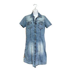 Emma G Button Front Denim Mixed Pattern Patchwork Back Cotton Dress Small